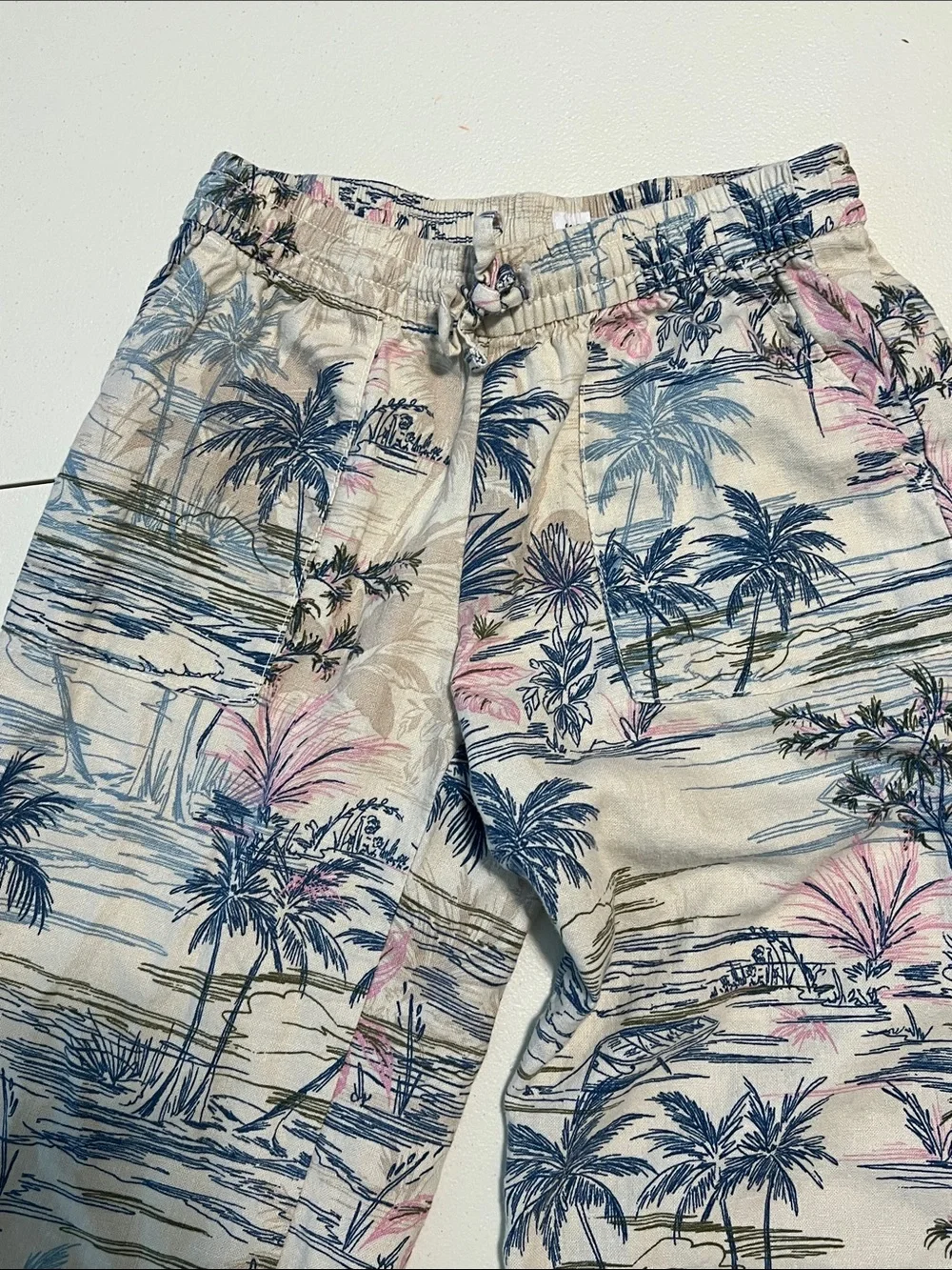 GAP Kids Tropical Palm Print Elastic Waist Pants - Blue & Cream